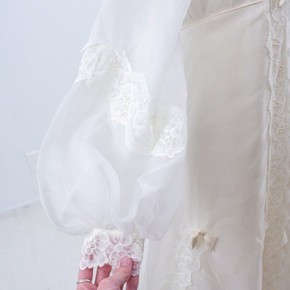 Wedding Dress Vintage 70s 6 Boho Long Sleeve Full Princess Bridal Gown Ivory - Picture 9 of 14